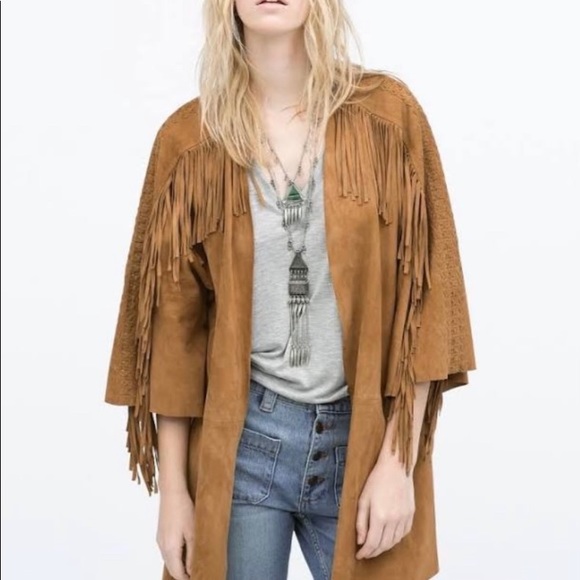 Zara fringed faux suede jacket Blk. - Picture 1 of 4